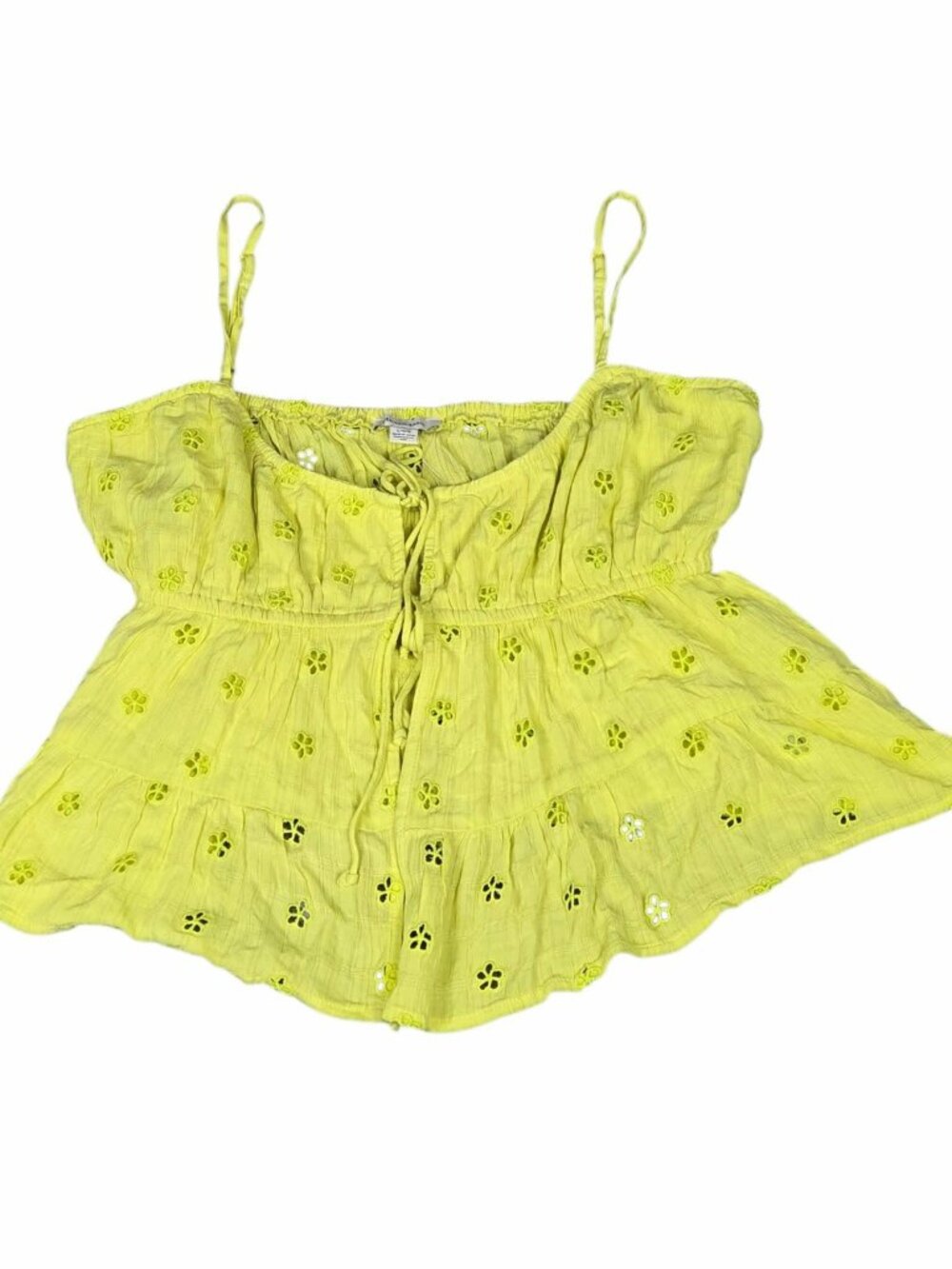 American Eagle Eyelet Tie Front Tank Top L Green Babydoll Cami Boho Summer Beach